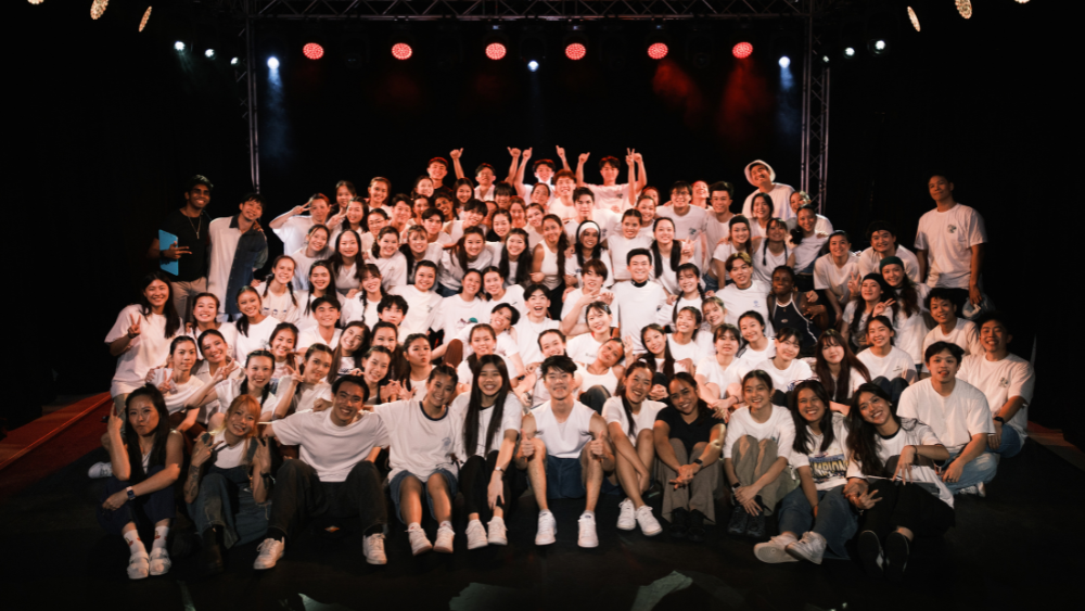 Bianca (front row, fourth from right, in black) with the cast of SMU Eurhythmixâs biennial production, RAW: The 25th Hour.