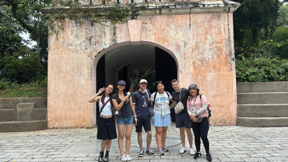 Kylie (third from right) on a guided nature walk at Fort Canning Park. 