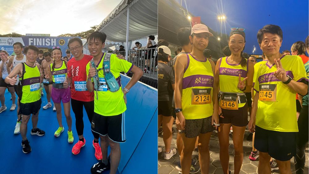 Left: P.âs first half marathon at the Standard Chartered Marathon 2025. Right: Unlabelled Run 2025 with V.