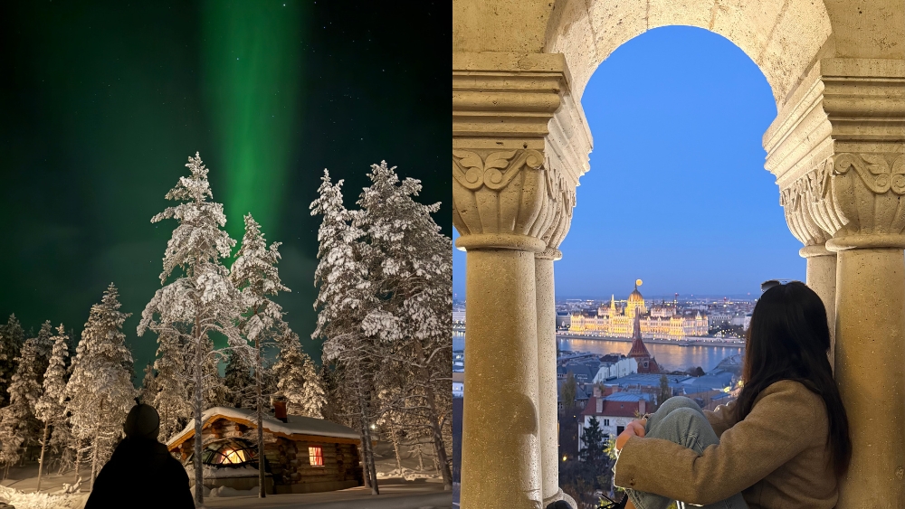 Northern lights in Finnish Lapland (left) and Budapest (right)