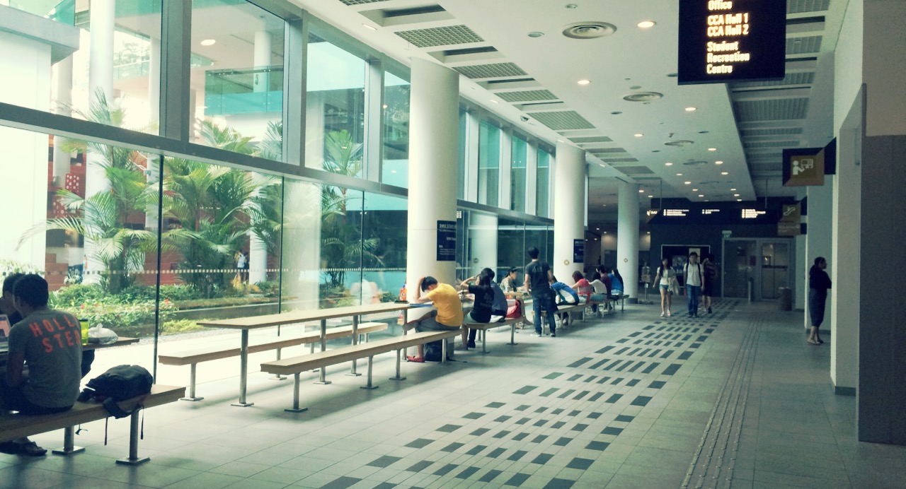 Students studying along the SMU underground concourse