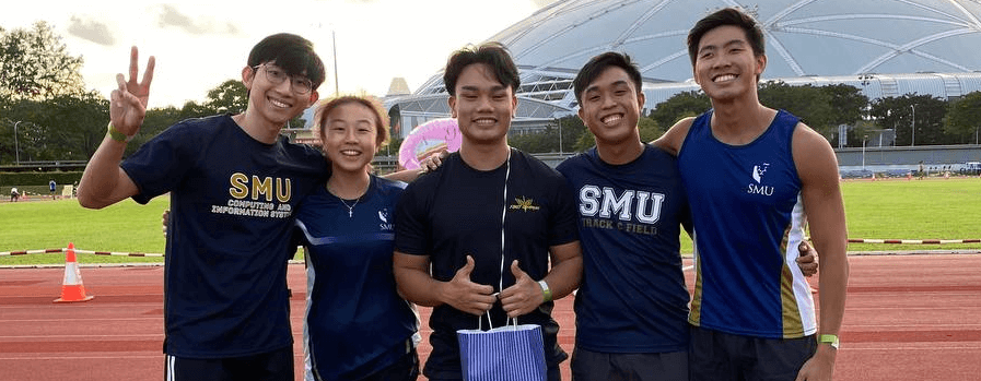 Huan Lin (first from left) and his teammates from SMU Athletics