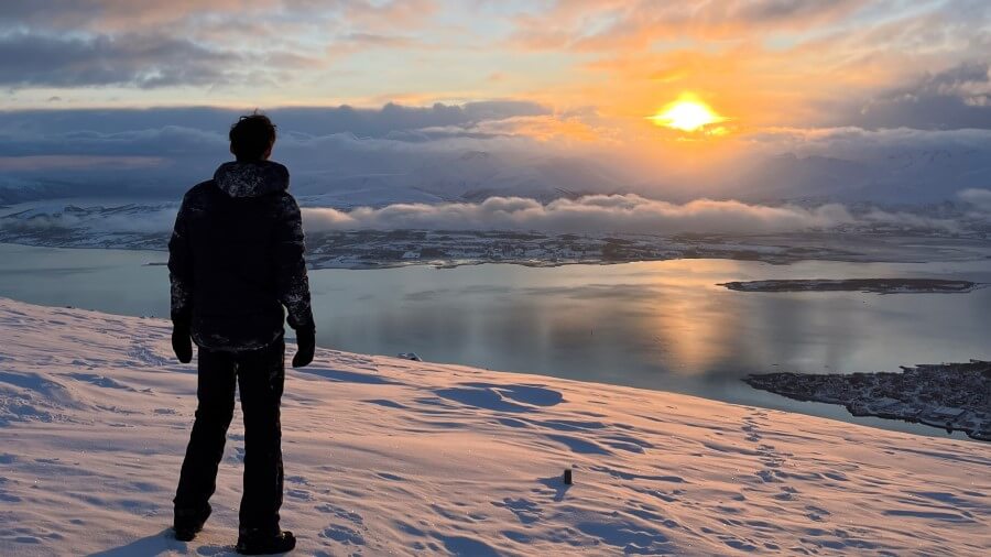 Sunset at the summit of Fjellstua in Tromsø, Norway