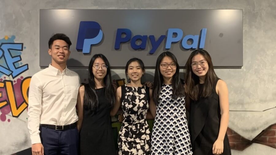 Amanda (extreme right) and her teammates of an SMU-X project with PayPal in 2019