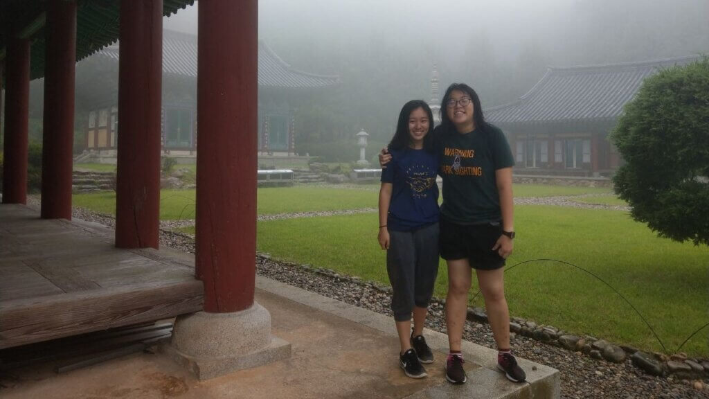 Yu Ting (right) with a fellow exchange student hiking at Mireuksan, Tongyeong City in South Korea