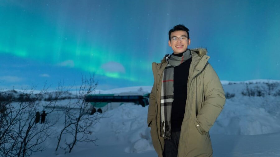 Jia Wei catching the northern lights at Tromsø, Norway
