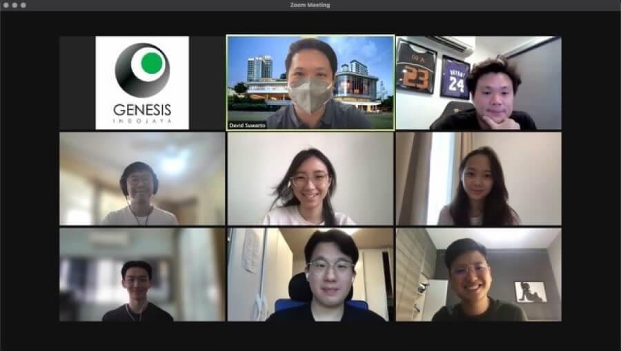 Junsoo (centre, bottom row) with his team in a virtual meeting