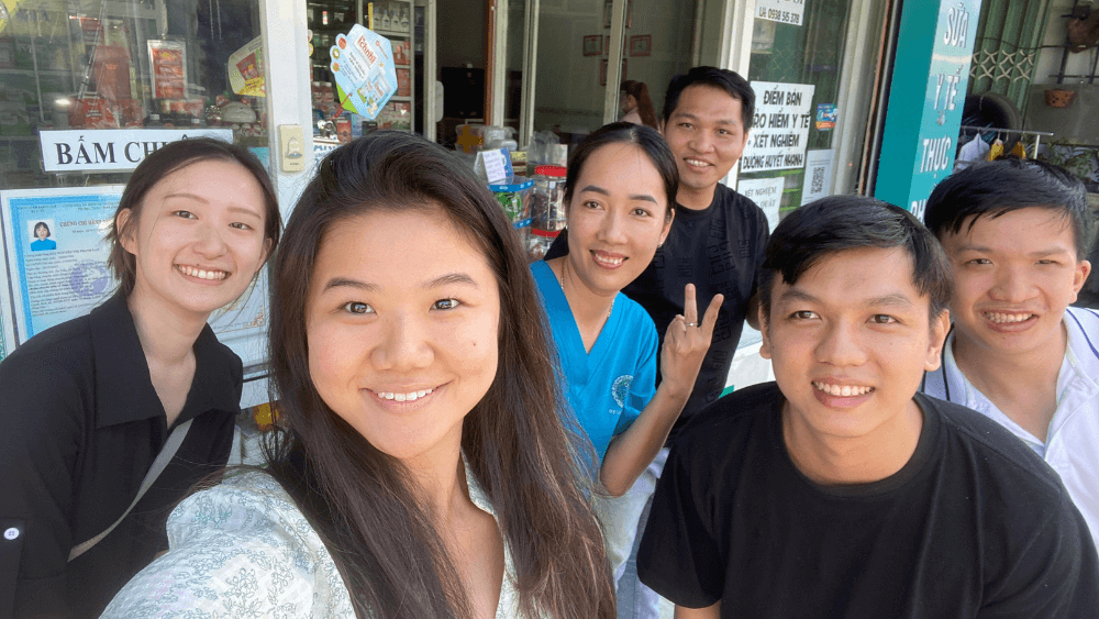 Boots on the ground: Raeann (2nd from left) and her fellow SMU interns visited local pharmacies to conduct market research